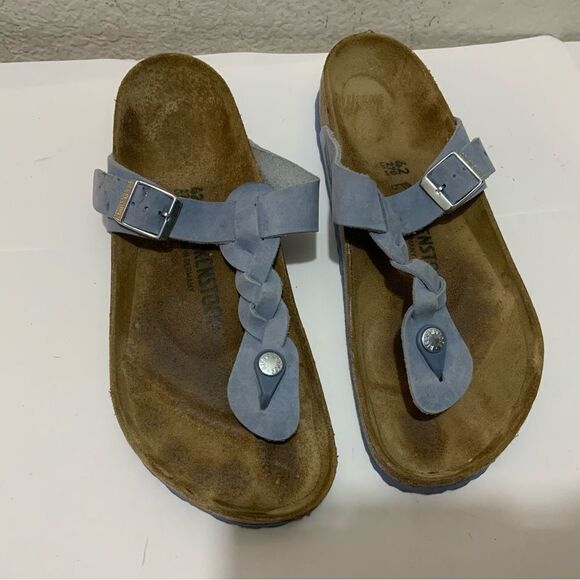 Birkenstock Gizeh Braided Dusty Blue Leather Sandals unisex M9/L11 - Picture 1 of 8
